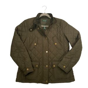 Lauren Ralph Lauren Quilted Puffer Jacket EUC Dark Olive Green Color Size XL/2XL
